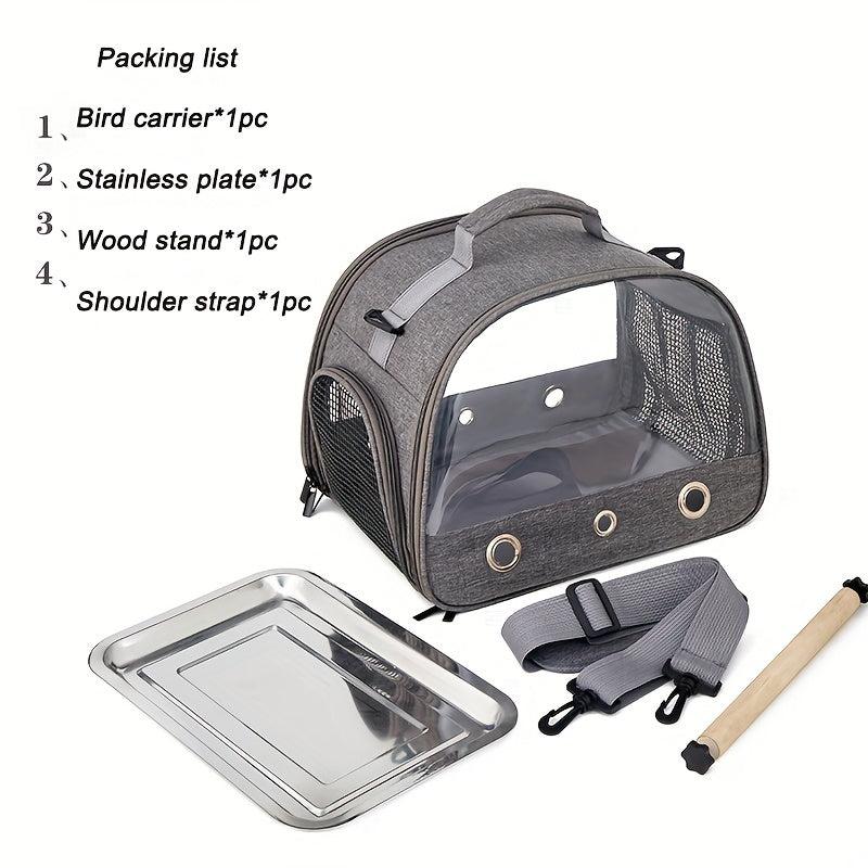 Portable Bird Carrier with Stand and Shoulder Strap for Parrots and Small Birds