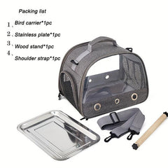 Portable Bird Carrier with Stand and Shoulder Strap for Parrots and Small Birds