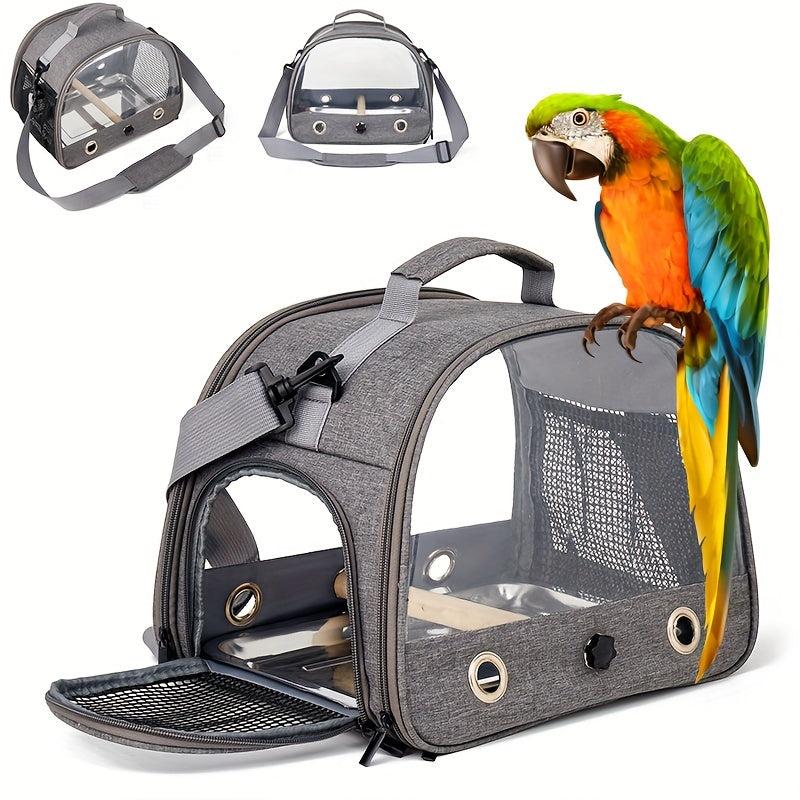 Portable Bird Carrier with Stand and Shoulder Strap for Parrots and Small Birds