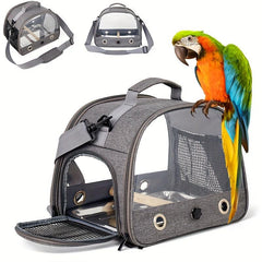 Portable Bird Carrier with Stand and Shoulder Strap for Parrots and Small Birds