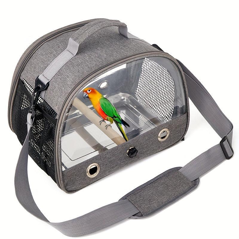 Portable Bird Carrier with Stand and Shoulder Strap for Parrots and Small Birds