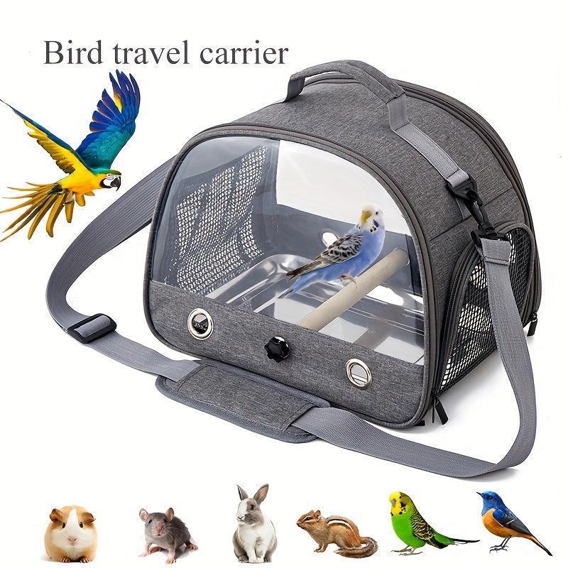 Portable Bird Carrier with Stand and Shoulder Strap for Parrots and Small Birds