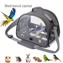 Portable Bird Carrier with Stand and Shoulder Strap for Parrots and Small Birds