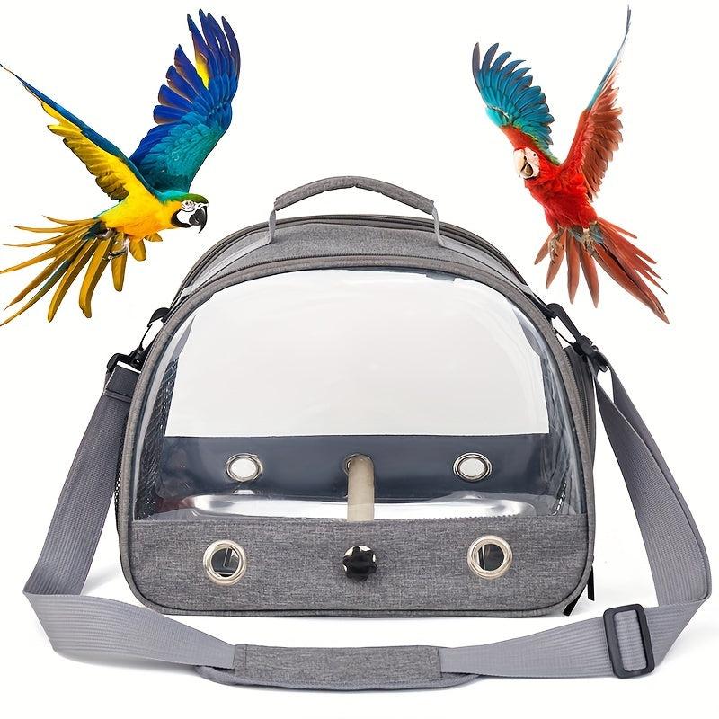 Portable Bird Carrier with Stand and Shoulder Strap for Parrots and Small Birds