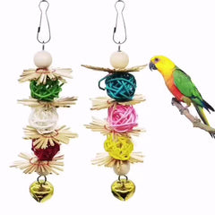 Colorful Rattan Balls Hanging Rope Swing Chew Toy For Bird Cage