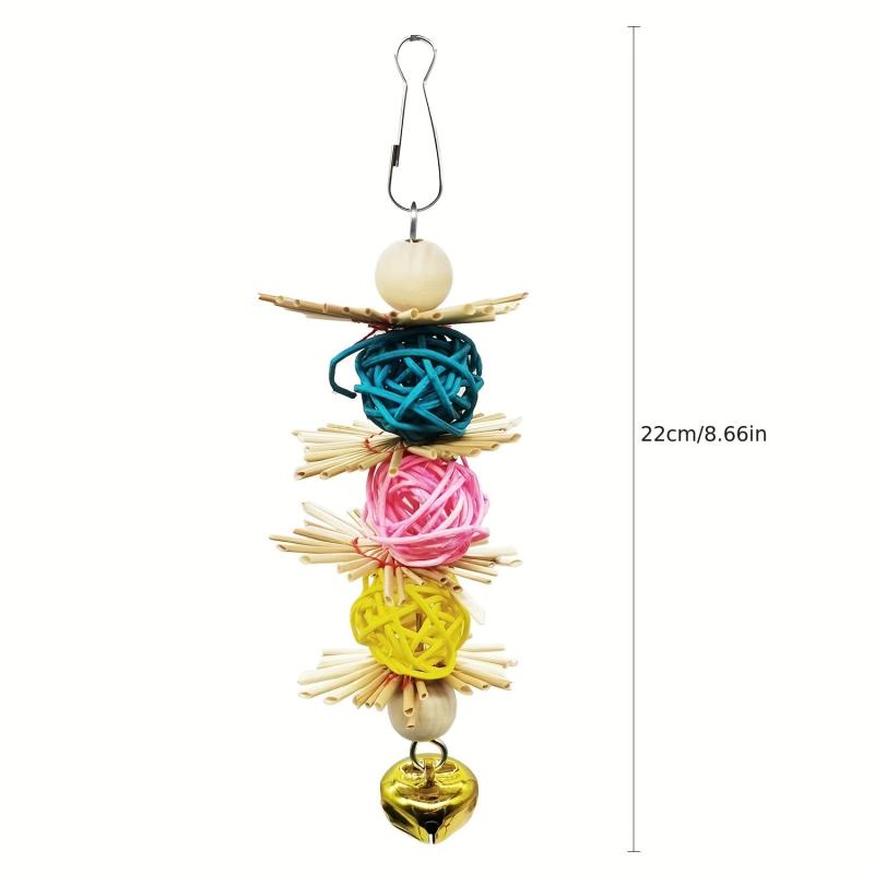 Colorful Rattan Balls Hanging Rope Swing Chew Toy For Bird Cage