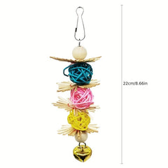 Colorful Rattan Balls Hanging Rope Swing Chew Toy For Bird Cage
