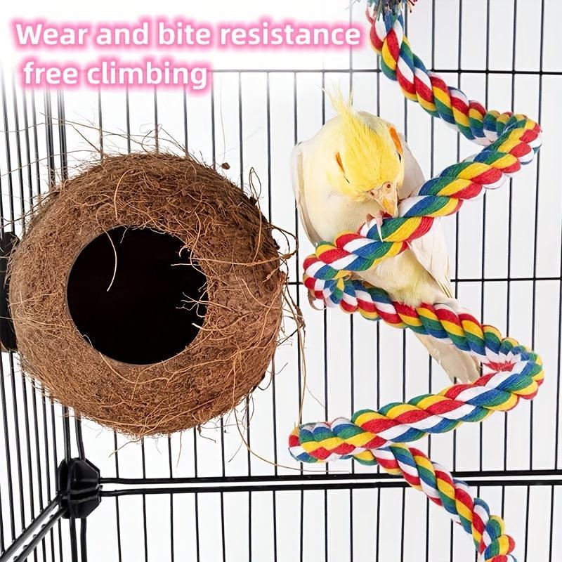 Bird Spiral Rope Habitat Parrot Spiral Ladder Cage Accessories with Bells