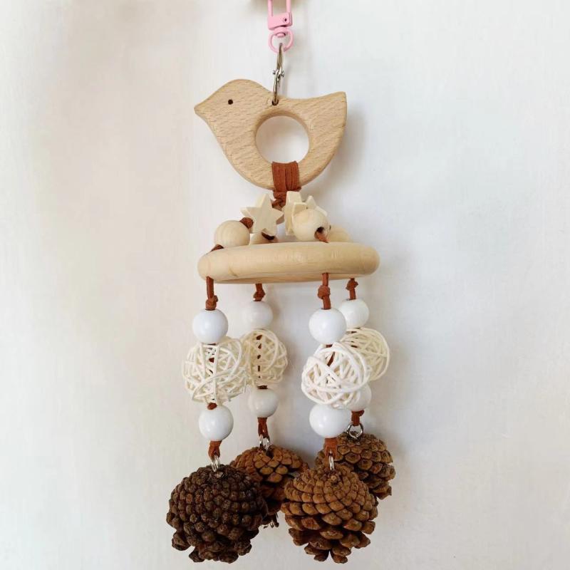 Bird Toys Parrot Wire Pulling Pine Cone Wind Chime Rattan Climbing Toys