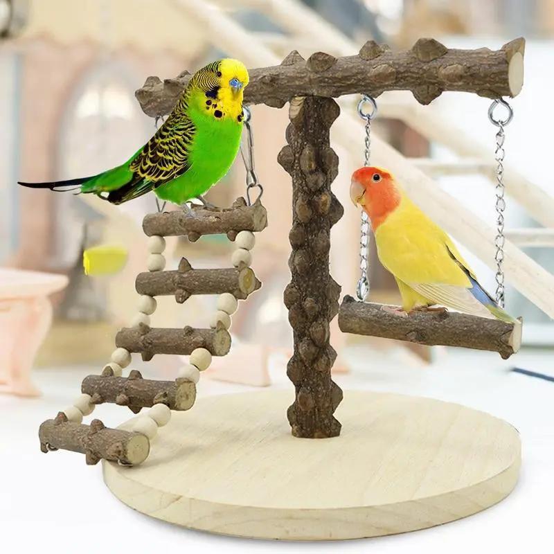 Small Wooden Bird Perch Stand For Cockatiel Playground