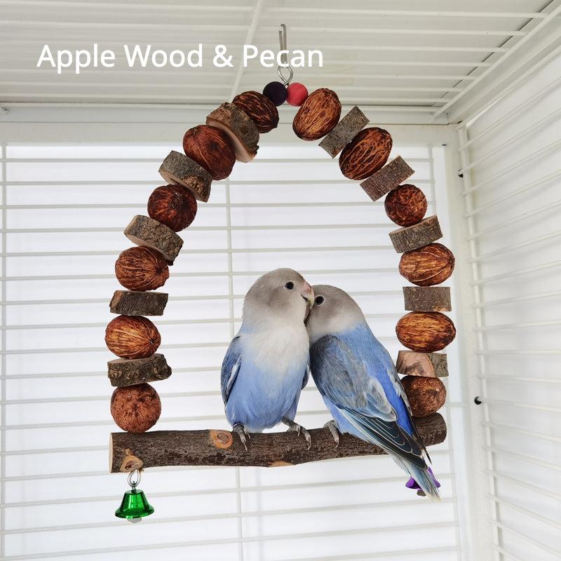 Parrot Perch Chew Toy Wooden Bird Standing Swing Toy With Bells