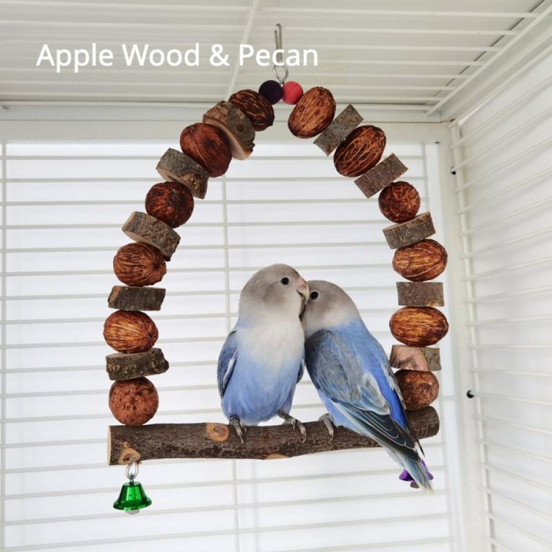 Parrot Perch Chew Toy Wooden Bird Standing Swing Toy With Bells