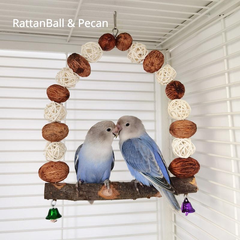 Parrot Perch Chew Toy Wooden Bird Standing Swing Toy With Bells