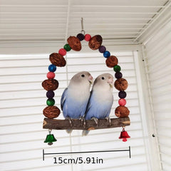 Parrot Perch Chew Toy Wooden Bird Standing Swing Toy With Bells