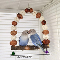 Parrot Perch Chew Toy Wooden Bird Standing Swing Toy With Bells