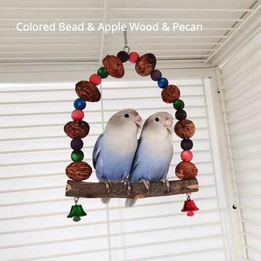 Parrot Perch Chew Toy Wooden Bird Standing Swing Toy With Bells