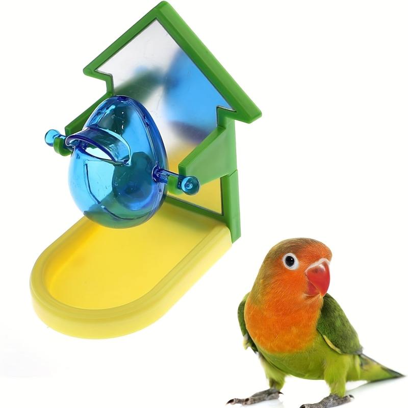 Automatic Bird Food Feeder Mirror Toy for Parrots