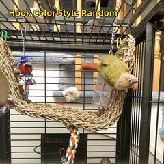 Bird Hanging Grass Mat with 4 Hooks Natural Grass Woven Net Hammock