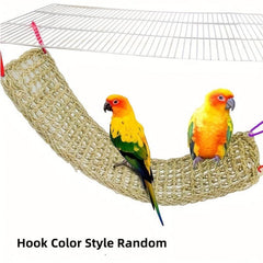 Bird Hanging Grass Mat with 4 Hooks Natural Grass Woven Net Hammock