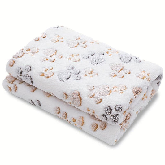 Pet Blanket Paw Print Coral Fleece Thermal Soft Dog Mat