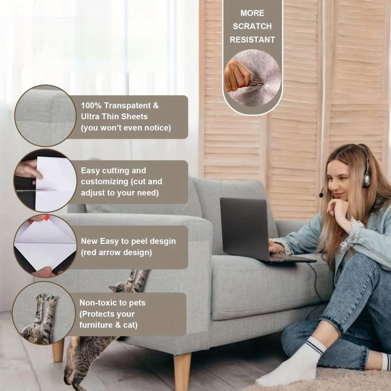 5pcs Cat Sofa Protector Double Sided Couch Scratch Resistant Adhesive Tape