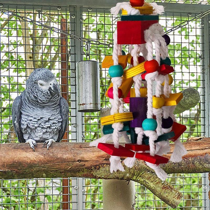 Colorful Parrot Toys Bead Strings Climbing & Hanging Chew Toy With Bell