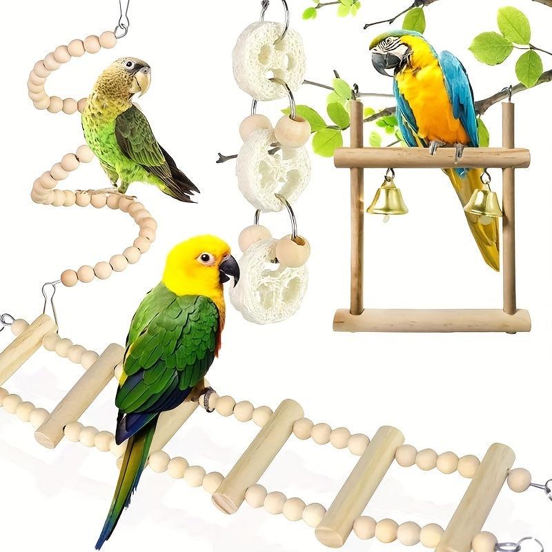 8pcs Pet Bird Toy Set Swing Chewing Toy Bell Hammock Climbing Ladders