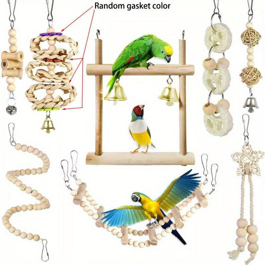 8pcs Pet Bird Toy Set Swing Chewing Toy Bell Hammock Climbing Ladders