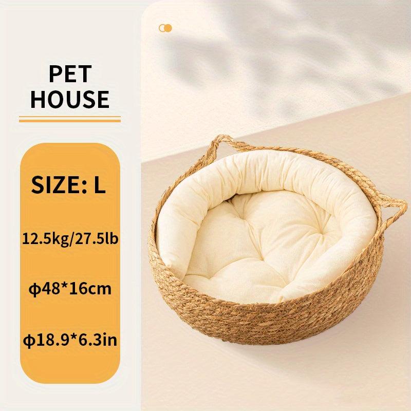 Rattan Woven Cat Nest, Semi Enclosed Cat Bed