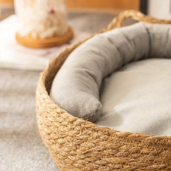 Rattan Woven Cat Nest, Semi Enclosed Cat Bed