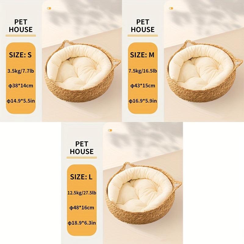 Rattan Woven Cat Nest, Semi Enclosed Cat Bed
