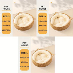 Rattan Woven Cat Nest, Semi Enclosed Cat Bed