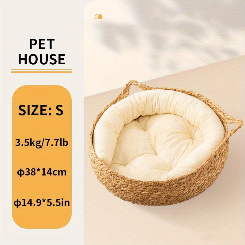 Rattan Woven Cat Nest, Semi Enclosed Cat Bed