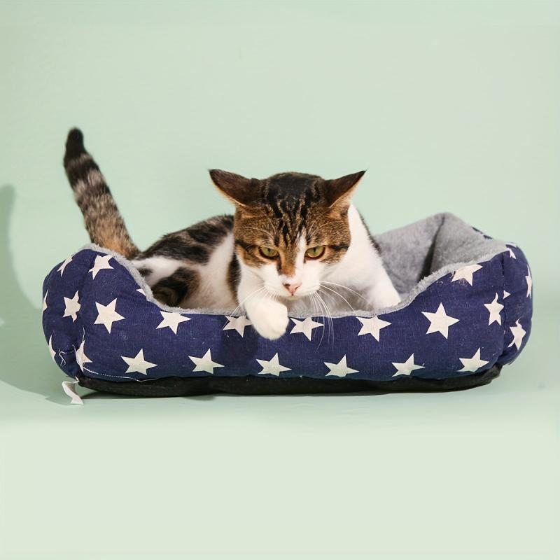 Random Star Print Fuzzy Pet Bed for Dog and Cat