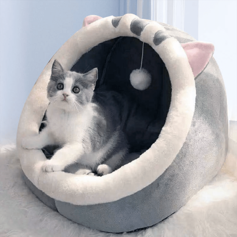 Cozy Winter Cat House Removable Washable Nest w/ Semi Closed Mat