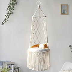 Hanging Cat Bed Woven Cotton Rope Cat Hammock Bed Natural Cradle Pet Swing Bed