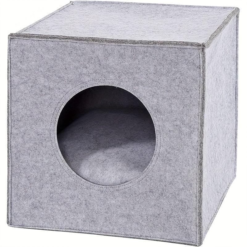 Foldable Felt Cat Cave with Cushion, Washable Cat Bed