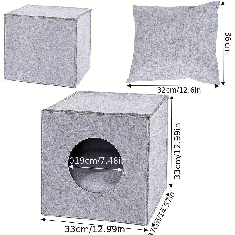 Foldable Felt Cat Cave with Cushion, Washable Cat Bed
