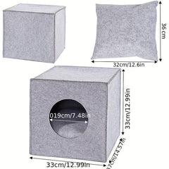 Foldable Felt Cat Cave with Cushion, Washable Cat Bed