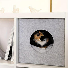 Foldable Felt Cat Cave with Cushion, Washable Cat Bed