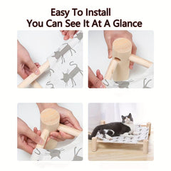 Wooden Cat Hammock Bed with Canvas Mat - Sturdy and Comfortable