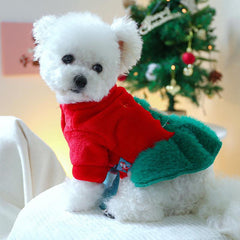 Christmas Dog Dress Tree Bear Embroidered Dress Winter Pet Clothes
