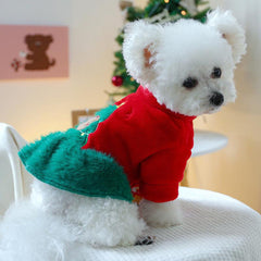 Christmas Dog Dress Tree Bear Embroidered Dress Winter Pet Clothes