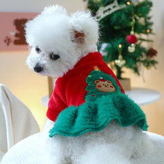 Christmas Dog Dress Tree Bear Embroidered Dress Winter Pet Clothes