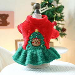 Christmas Dog Dress Tree Bear Embroidered Dress Winter Pet Clothes