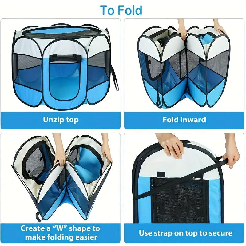 Portable Pet Playpen With Mesh Window For Cats And Dogs