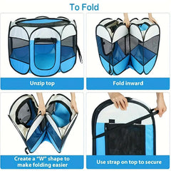 Portable Pet Playpen With Mesh Window For Cats And Dogs