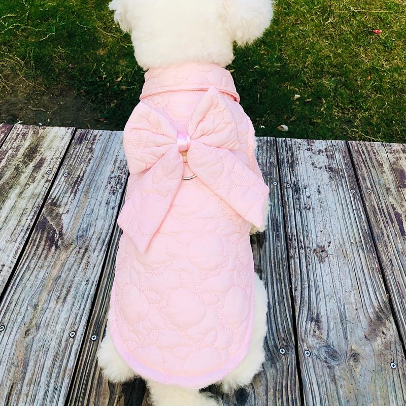 Dog Coat With Bowknot Decor Winter Warm Puppy Vest Pet Padded Jacket