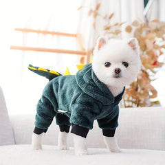 Dinosaur Pet Thickened Fleece Hoodie for Dog Winter Clothes