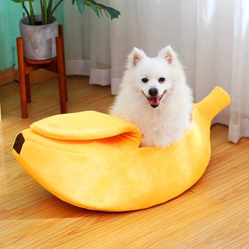 Cozy Banana Shaped Cat Bed Keeps Furry Warm & Snug